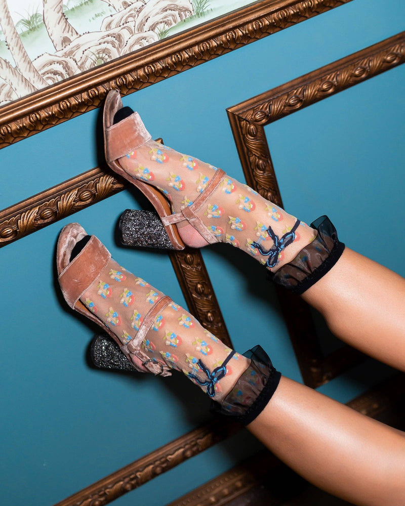Sock Candy - Repeat Floral Ruffle Sheer Crew Sock