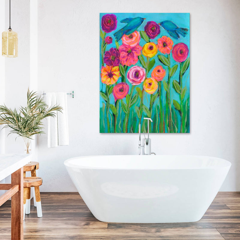 GreenBox Art - Blooms & Petals - Wildflowers & Birds Stretched Canvas