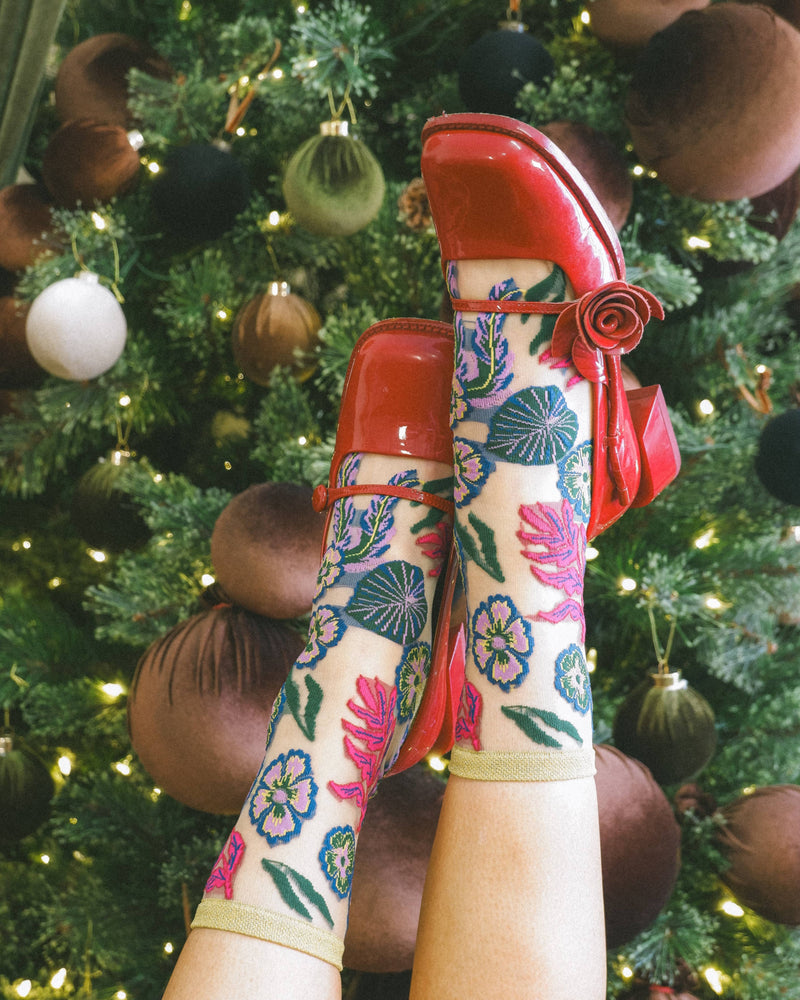 Sock Candy - Festive Floral Sheer Crew Sock