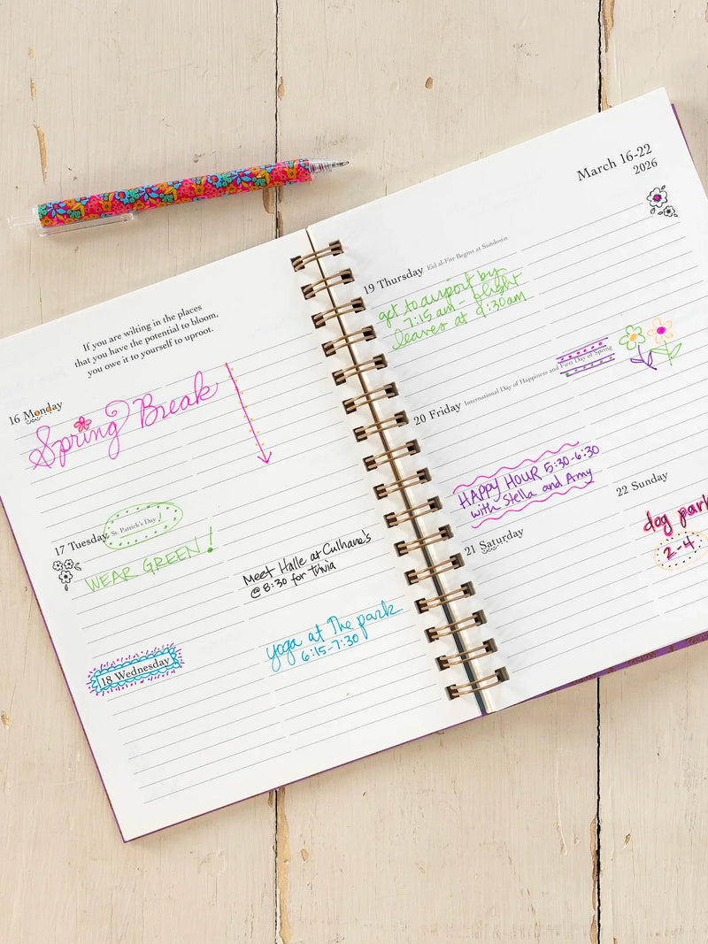 Natural Life 2026-27 17 Month Planner - Teal Folk Flower