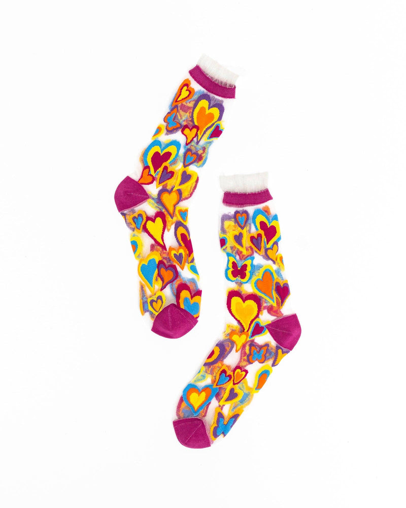 Sock Candy - Y2K Hearts Ruffle Sheer Crew Sock