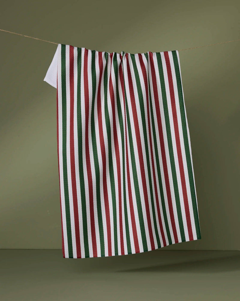 Geometry - Ribbon Green Red Tea Towel