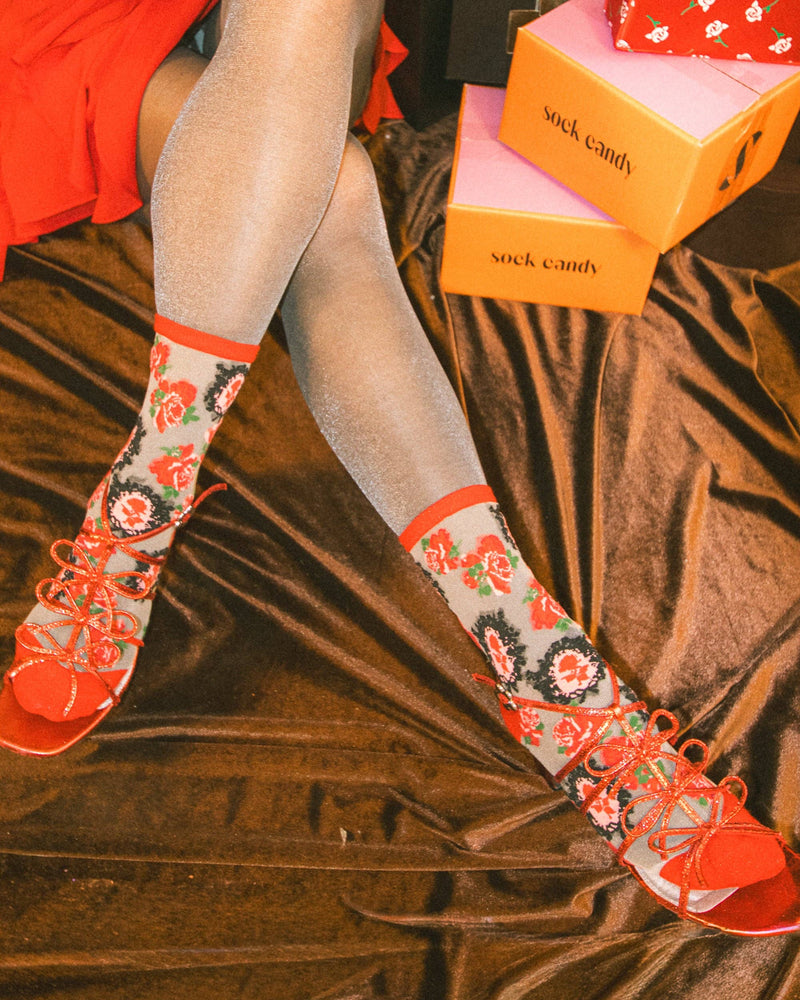 Sock Candy - Cameo Rose Sheer Crew Sock