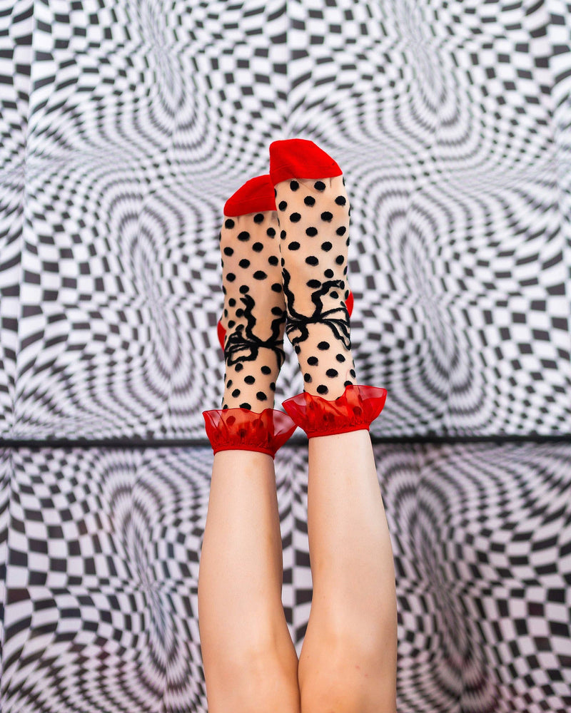 Sock Candy - Polka Dot Bow Ruffle Sheer Crew Sock