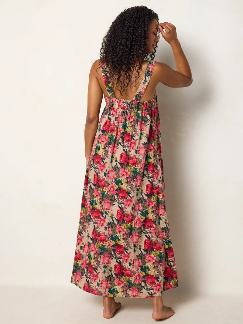Natural Life Lennox Maxi Dress - Tan Red Roses