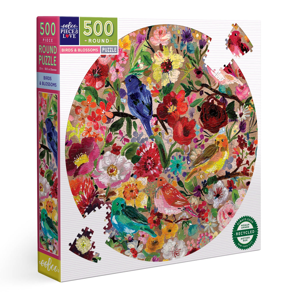 eeBoo - Birds and Blossoms 500 Piece Round Puzzle