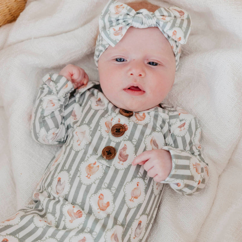 Copper Pearl - Wood Button Newborn Knotted Gown - Constance