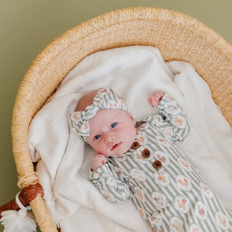 Copper Pearl - Wood Button Newborn Knotted Gown - Constance