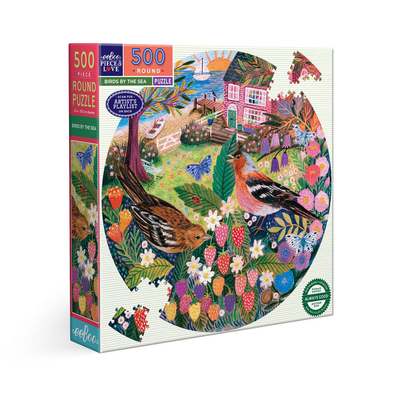 eeBoo - Birds by the Sea 500 Piece Round Puzzle
