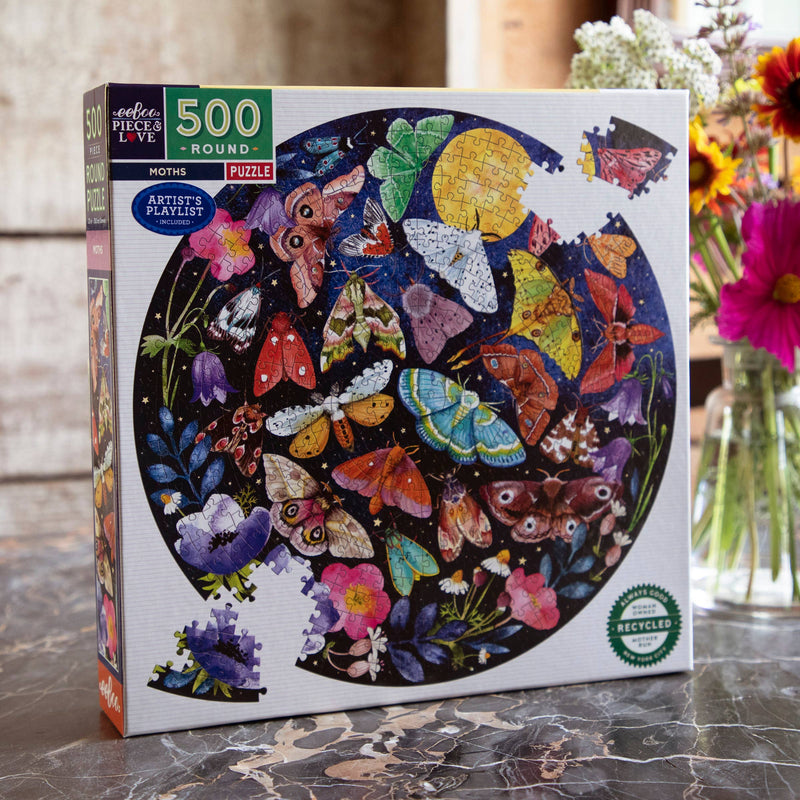 eeBoo - Moths 500 Piece Round Adult Jigsaw Puzzle