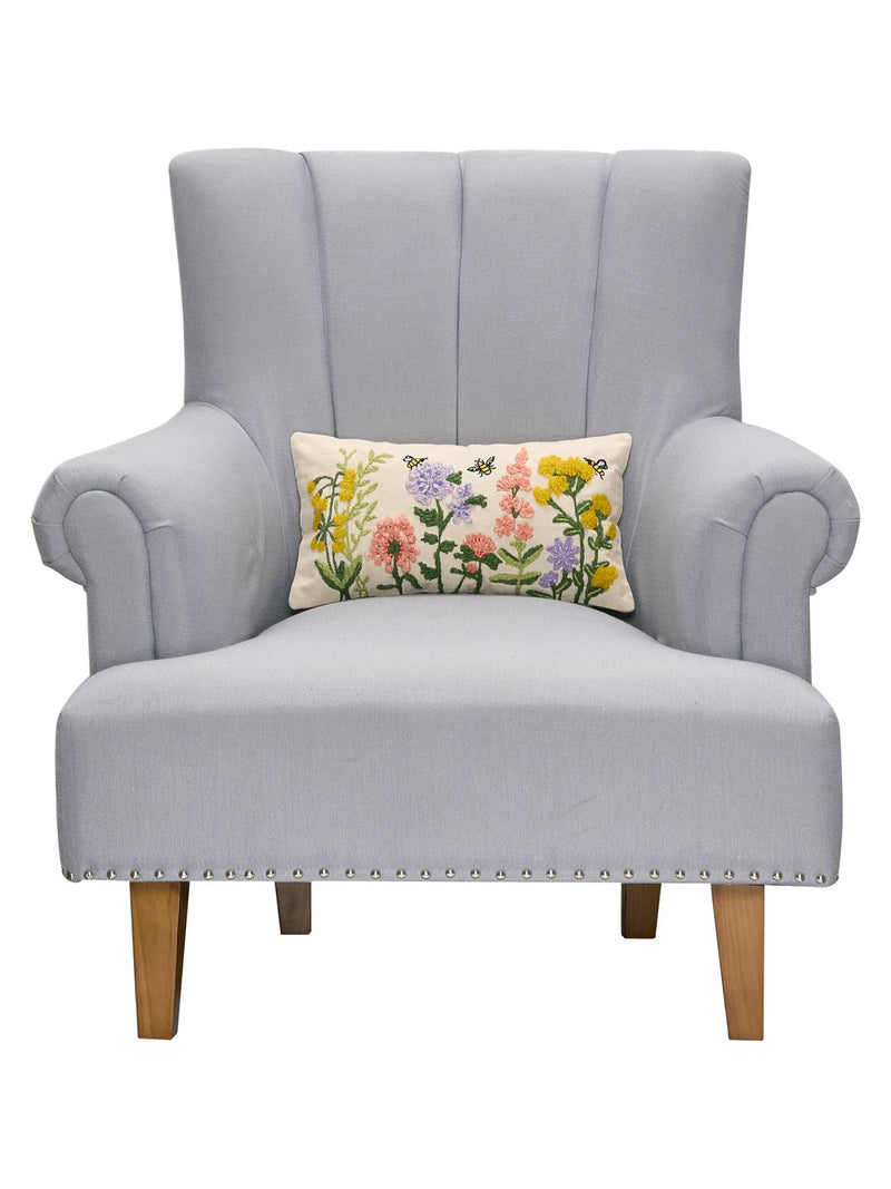 Peking Handicraft - Floral Natural Field Embroidered Pillow