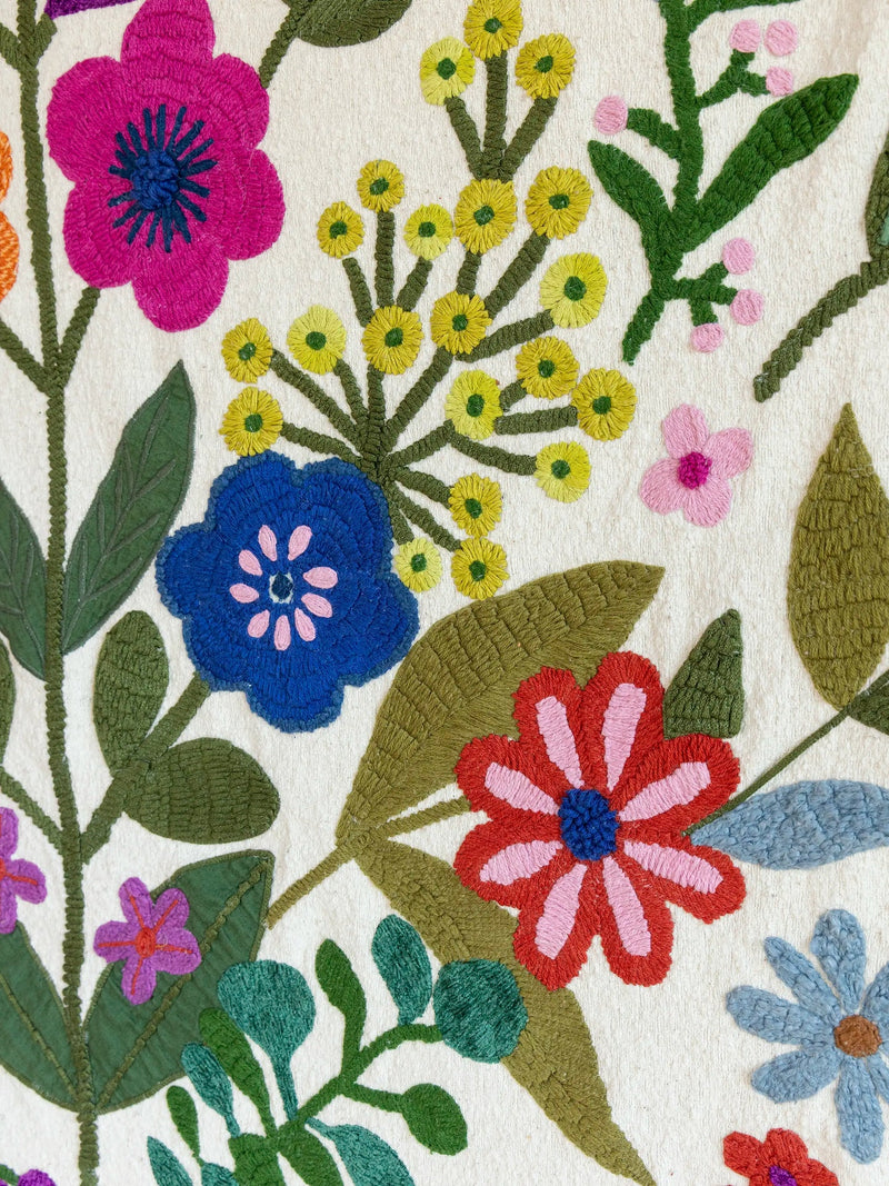 Natural Life Boucle Embroidered Tapestry - Cream Flower Bouquet