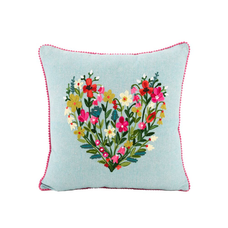 Karma Living - HEART PILLOW W/CROCHET FLOWERS 18X18 - 2ABCC23674_SBPK