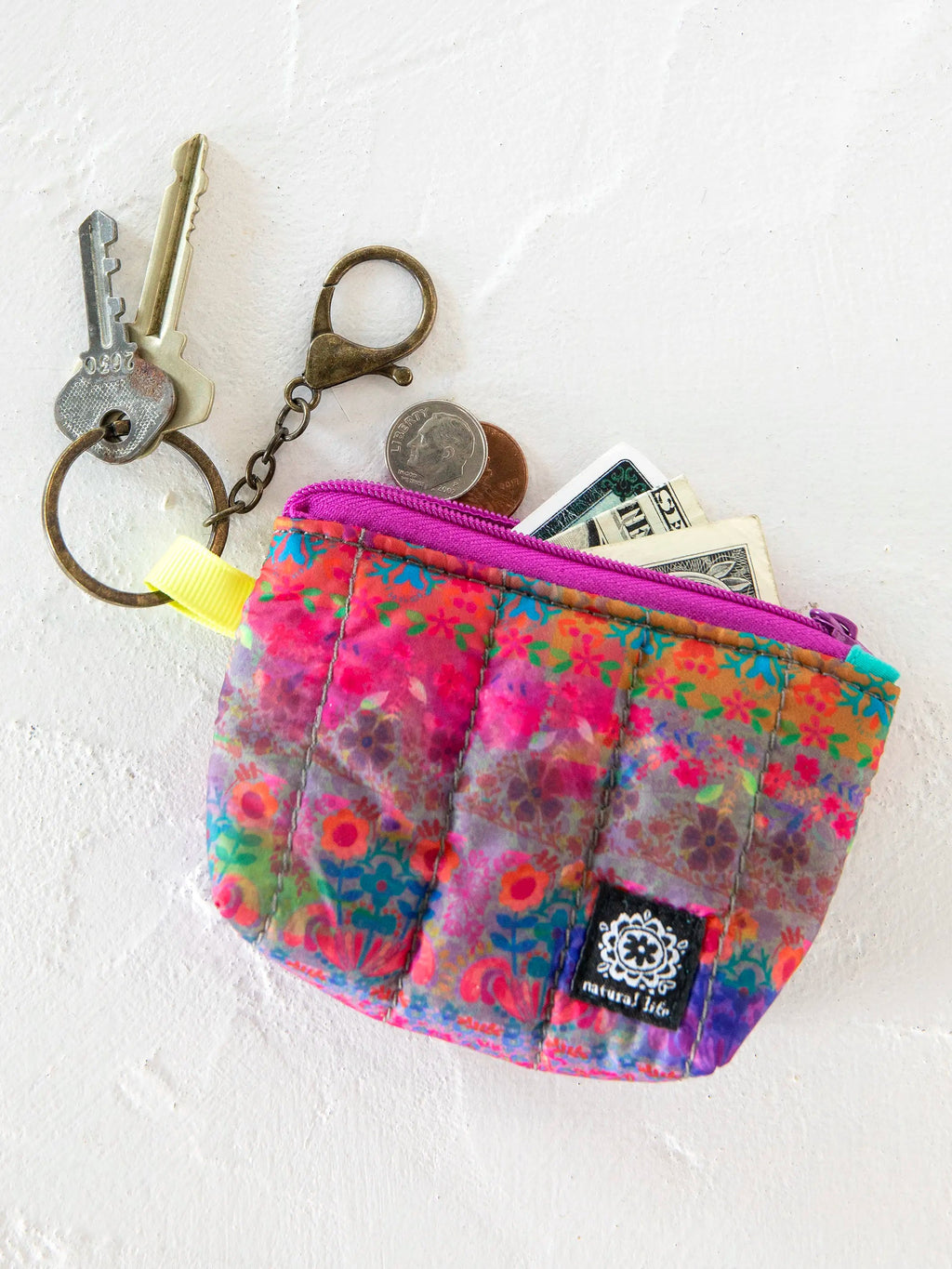 Natural Life® Mini Puffy Coin Purse Key Clip - Rainbow Border