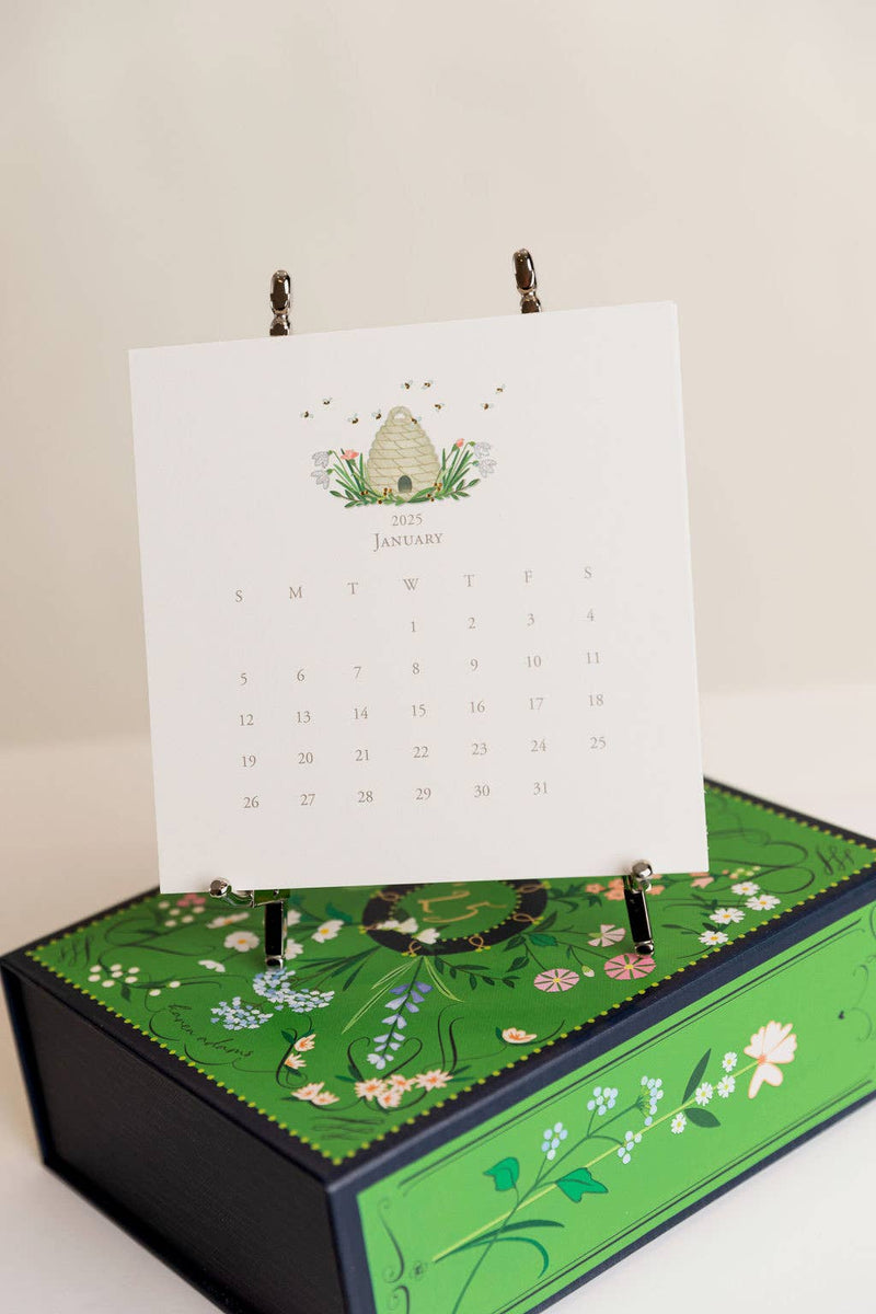 Karen Adams Designs - 2025 Classic Desk Calendar: Gold Easel - 17 Month