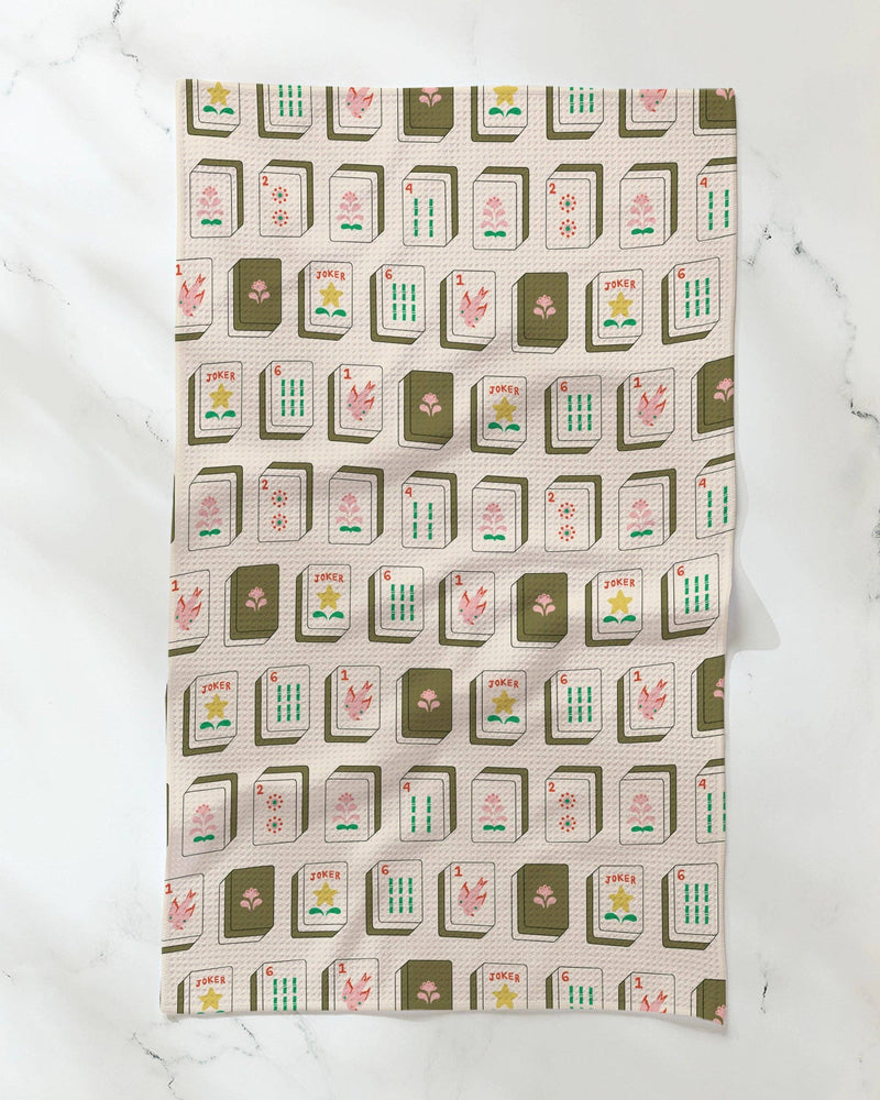 Geometry - Flower Tiles Tea Towel - Mahjong