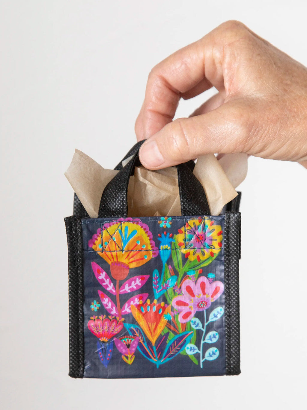 Natural Life Recycled Mini Happy Bag - Navy Folk Flower