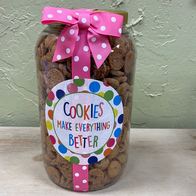 Oh, Sugar! - Cookie Gallon Jar - Happy Dot Cookies Make Better: Chocolate Chip (Assorted Ribbon colors)