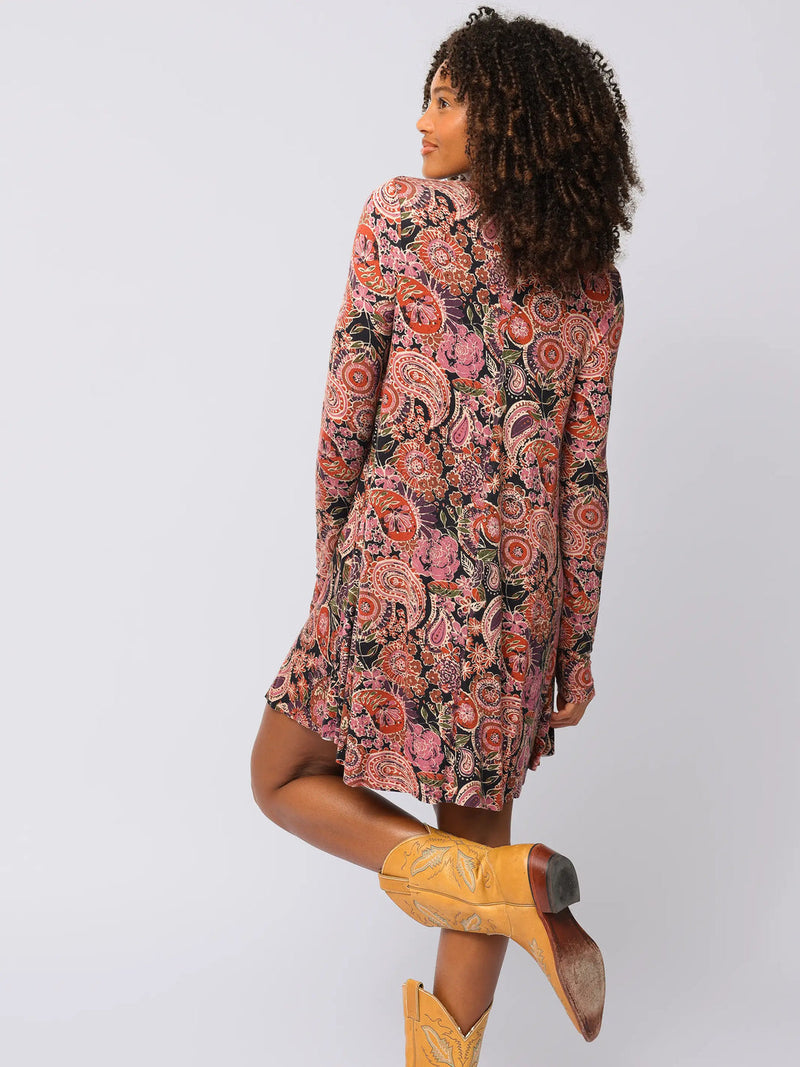 Natural Life Stevie Knit Mini Dress - Black Sketched Paisley