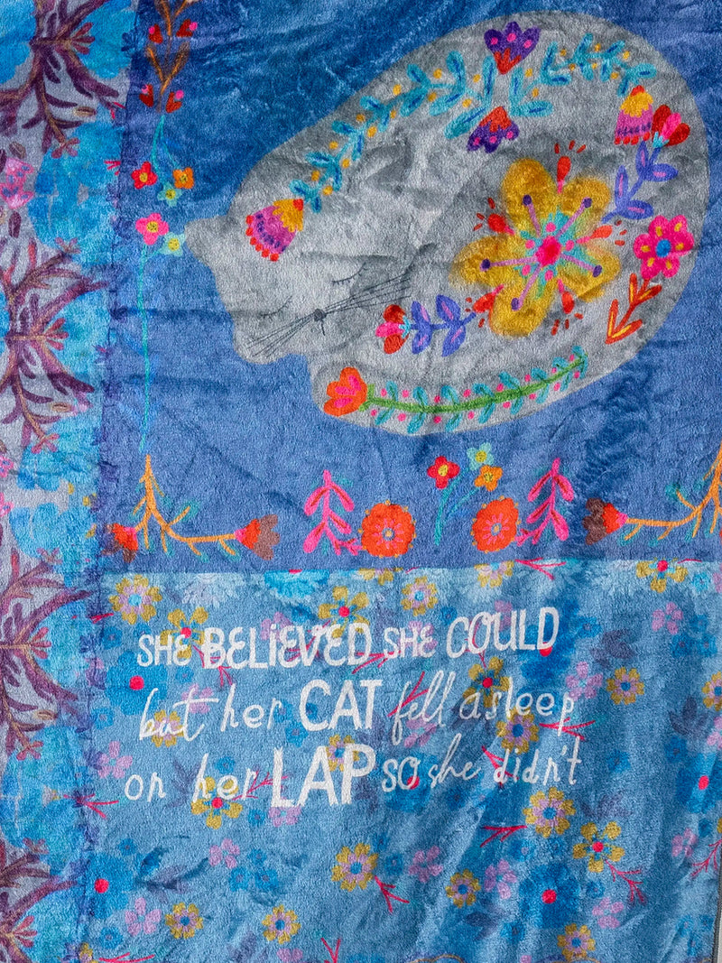 Natural Life Reversible Cozy Throw Blanket - Teal Cat