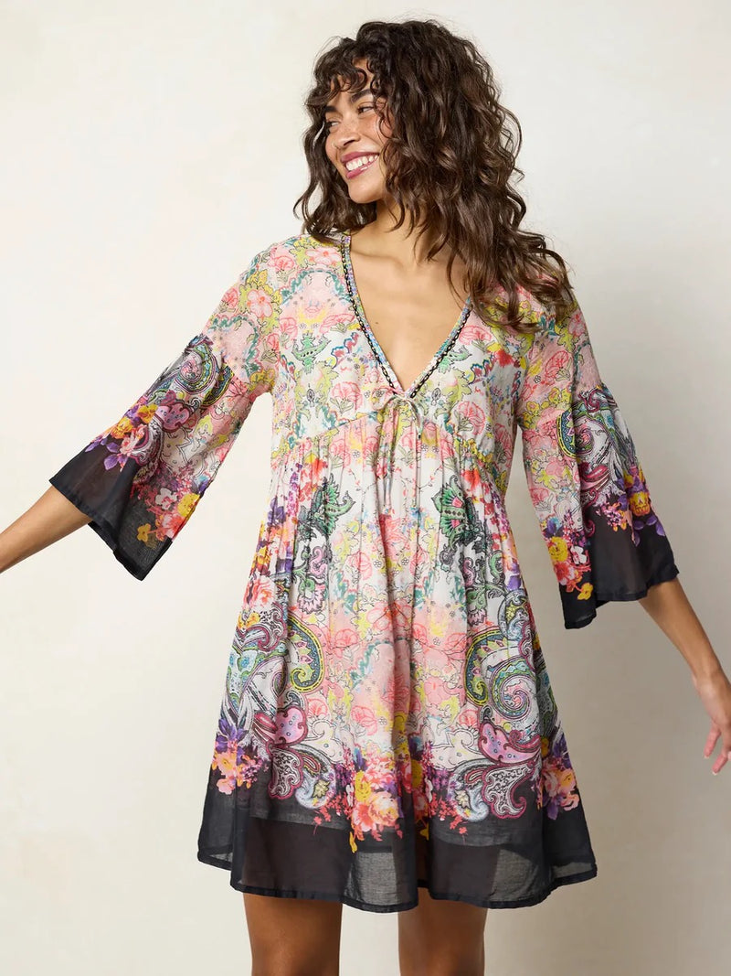 Natural Life Isabella Mini Dress - Black Multicolored Paisley