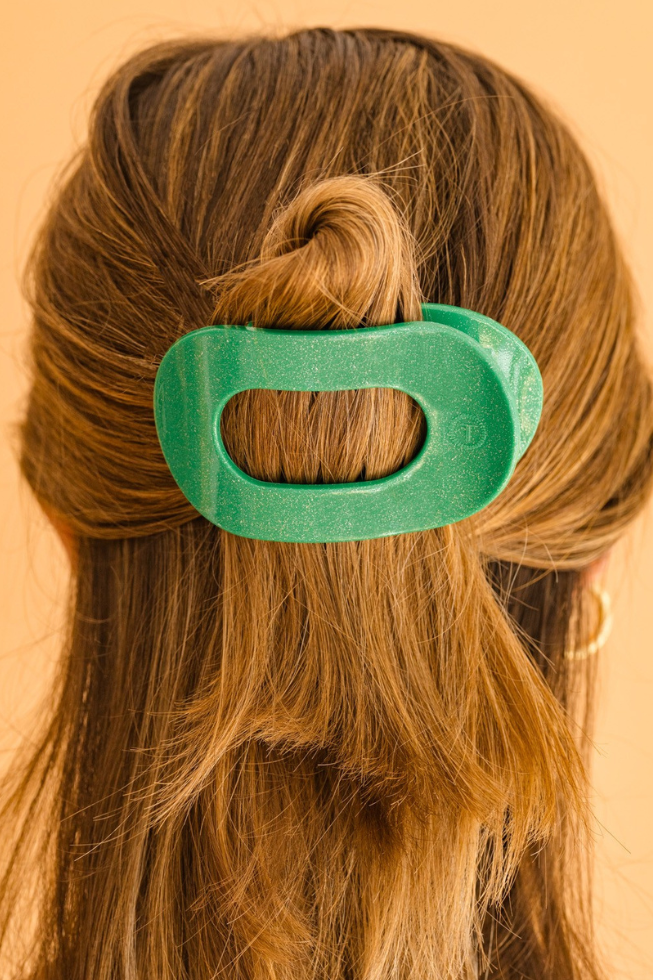 TELETIES - Round Flat Hair Clip | Medium | Shamrock Shimmer