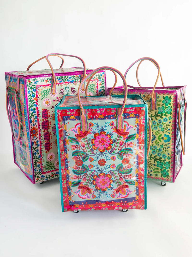 Natural Life Rolling Tote Bag - Red Folk Flower
