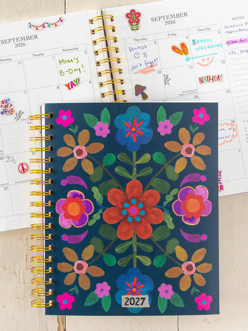 Natural Life 2026-27 17 Month Planner - Teal Folk Flower