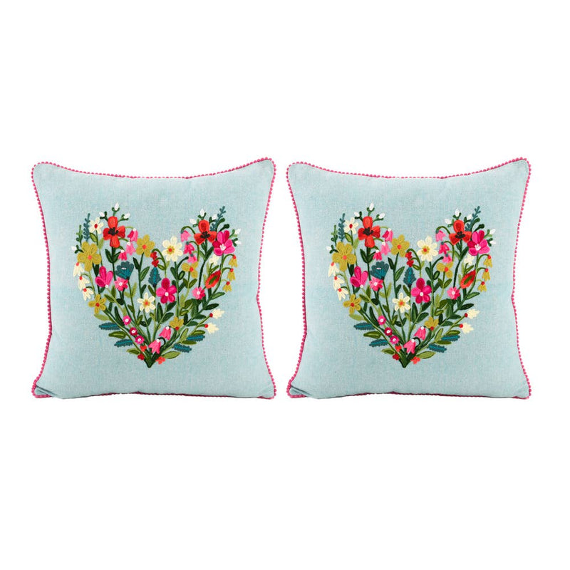 Karma Living - HEART PILLOW W/CROCHET FLOWERS 18X18 - 2ABCC23674_SBPK