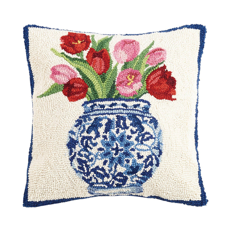 Peking Handicraft - Chinoiserie Vase Tulips Hook Pillow - Sally Eckman Roberts