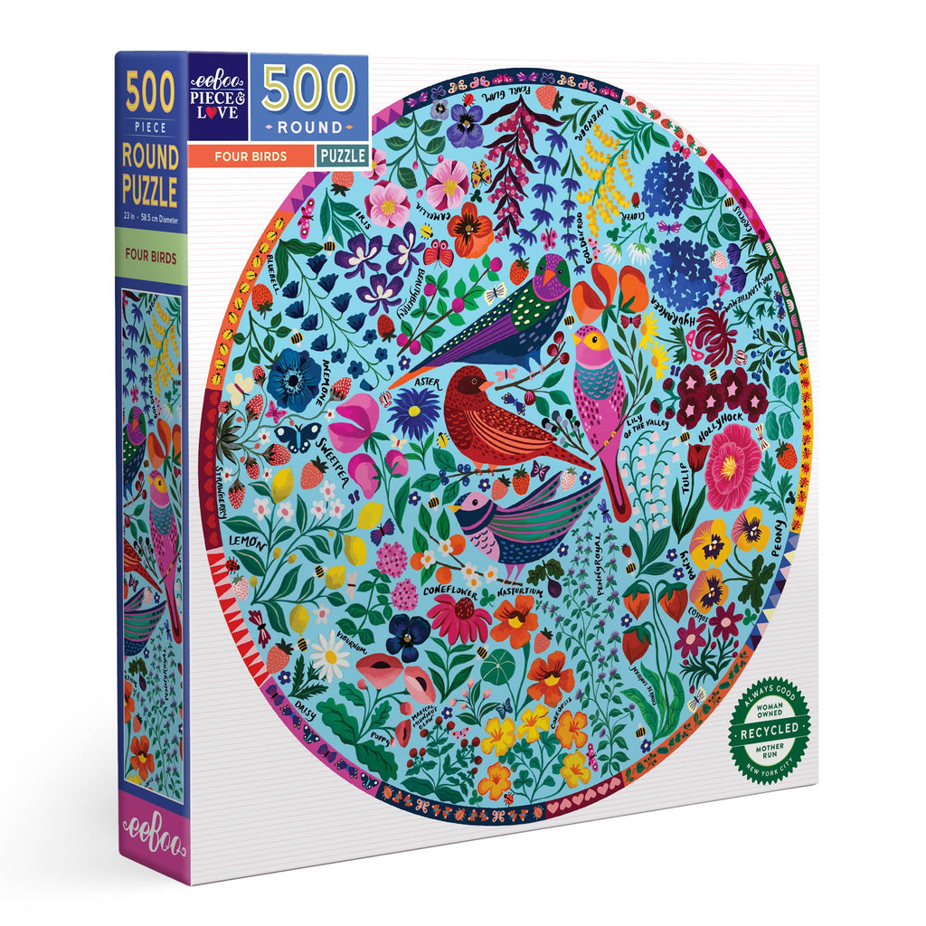 eeBoo - Four Birds 500 Piece Round Puzzle