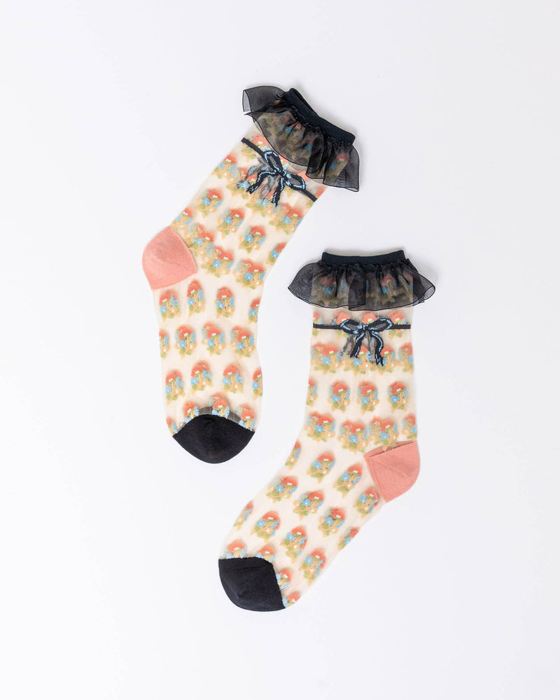 Sock Candy - Repeat Floral Ruffle Sheer Crew Sock