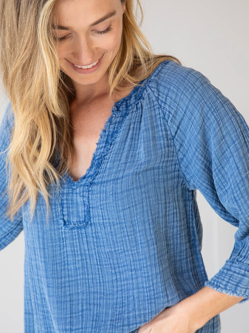 Natural Life Robyn Gauze Top - Denim Blue