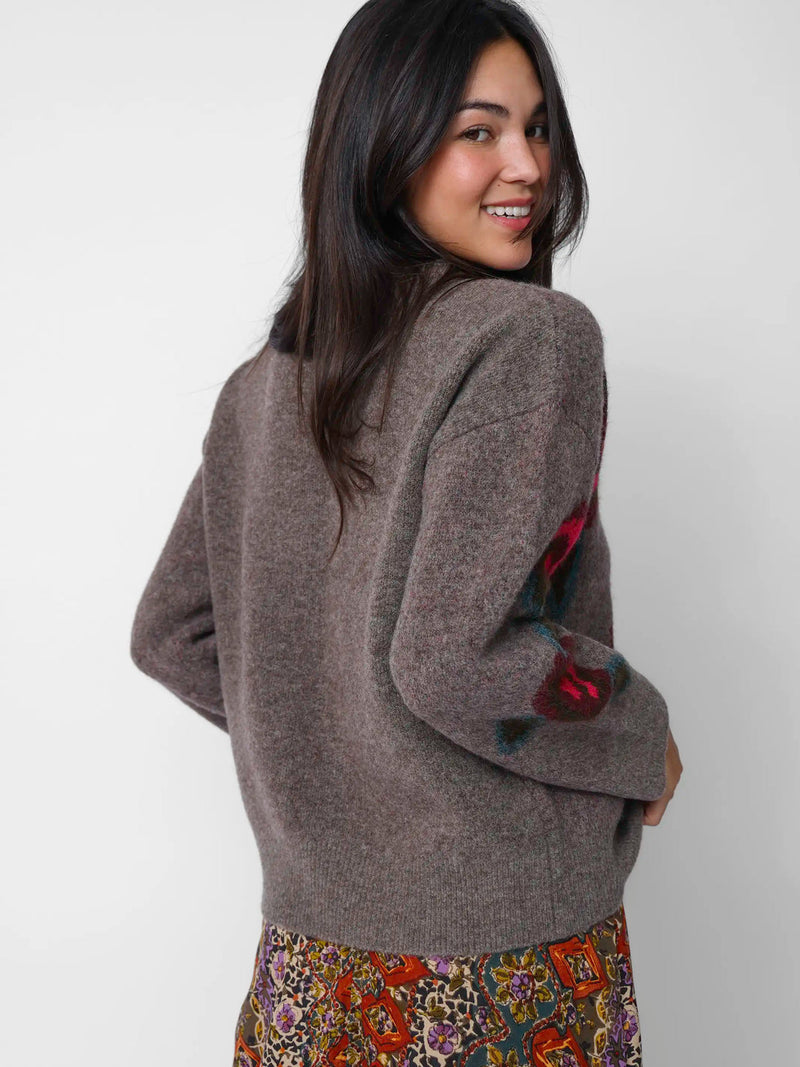 Natural Life Rosie Jacquard Pullover Sweater - Stone Grey Rose