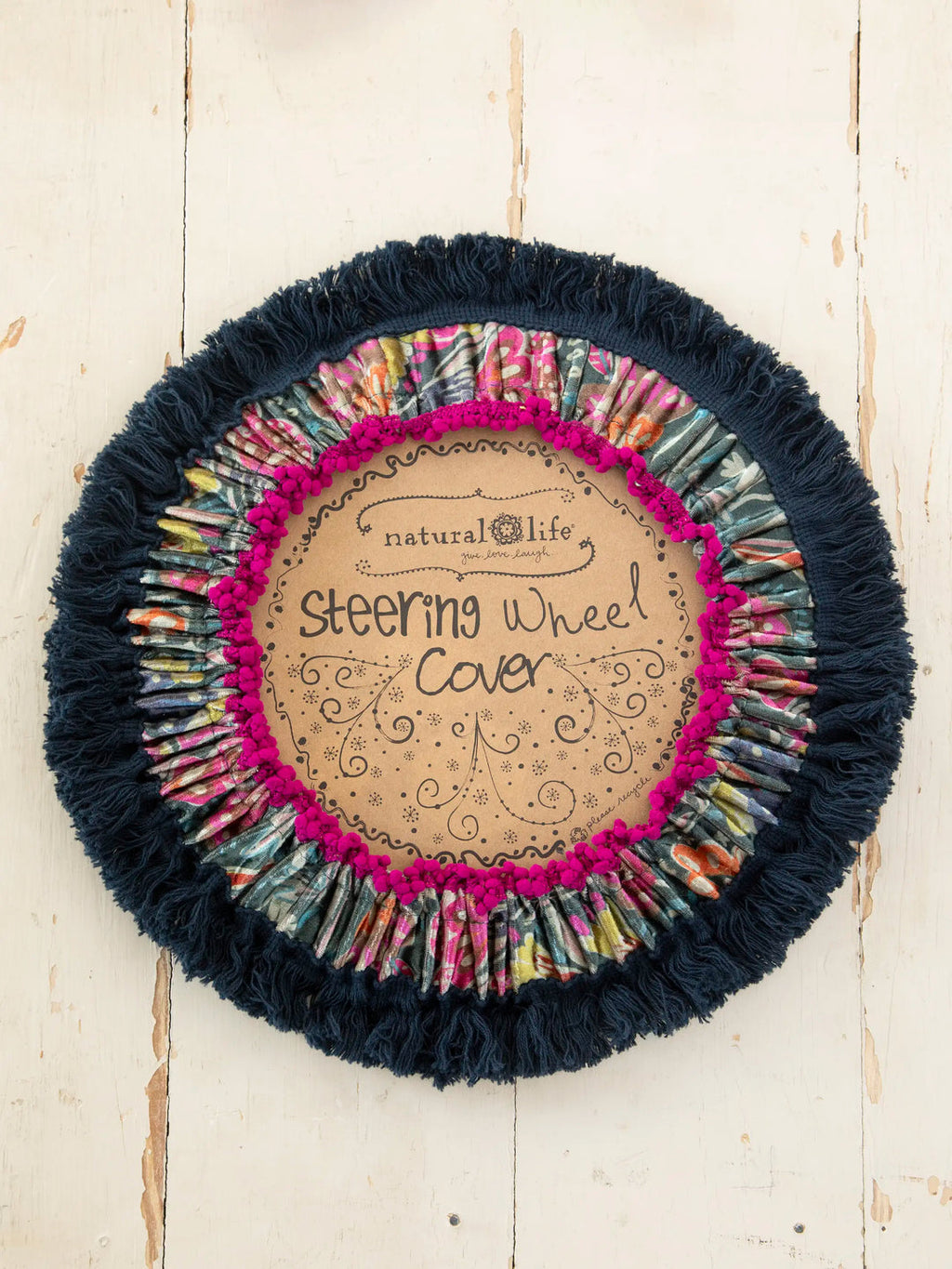 Natural Life Velvet Steering Wheel Cover, 15” - Green Painterly Vines