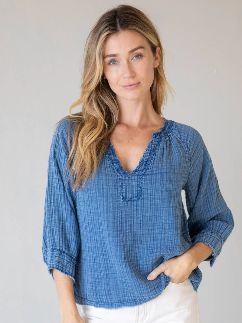 Natural Life Robyn Gauze Top - Denim Blue
