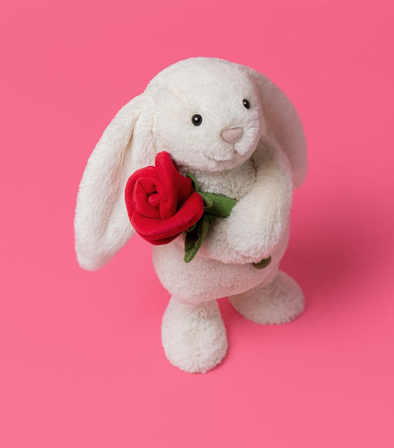 Jellycat Bashful Cream Bunny with Rose Plush