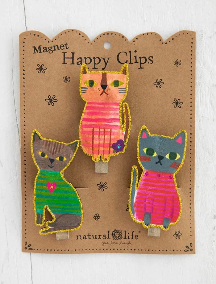 Natural Life Happy Magnet Clip Set - Cats
