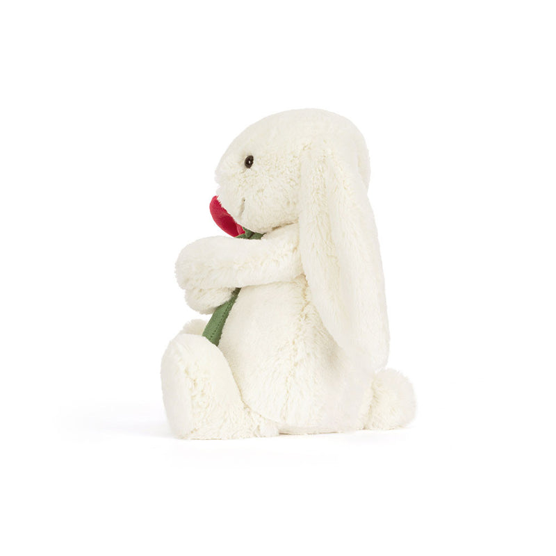 Jellycat Bashful Cream Bunny with Rose Plush