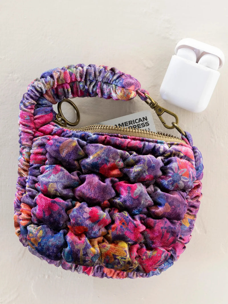 Natural Life® Puffy Velvet Mini Clip-On Pouch - Dark Floral Garden