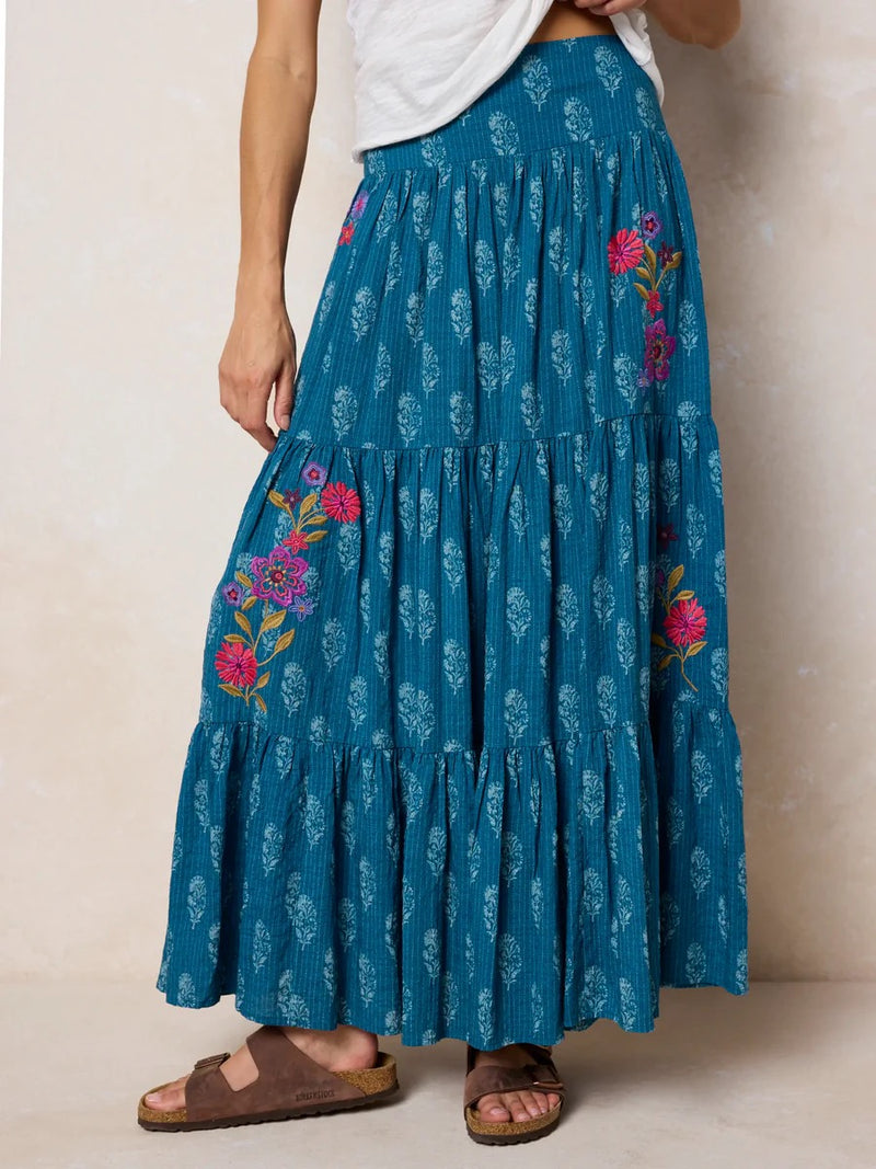 Natural Life Hanna Embroidered Convertible Maxi Skirt - Block Stamp Indigo