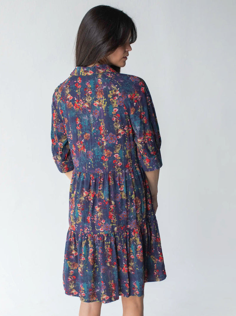 Natural Life Becca Dress - Watercolor Indigo Floral