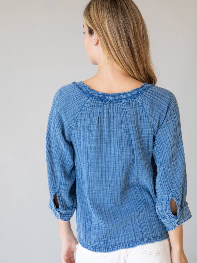 Natural Life Robyn Gauze Top - Denim Blue