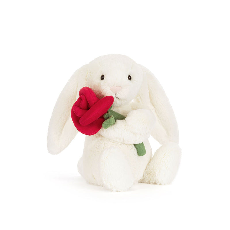 Jellycat Bashful Cream Bunny with Rose Plush