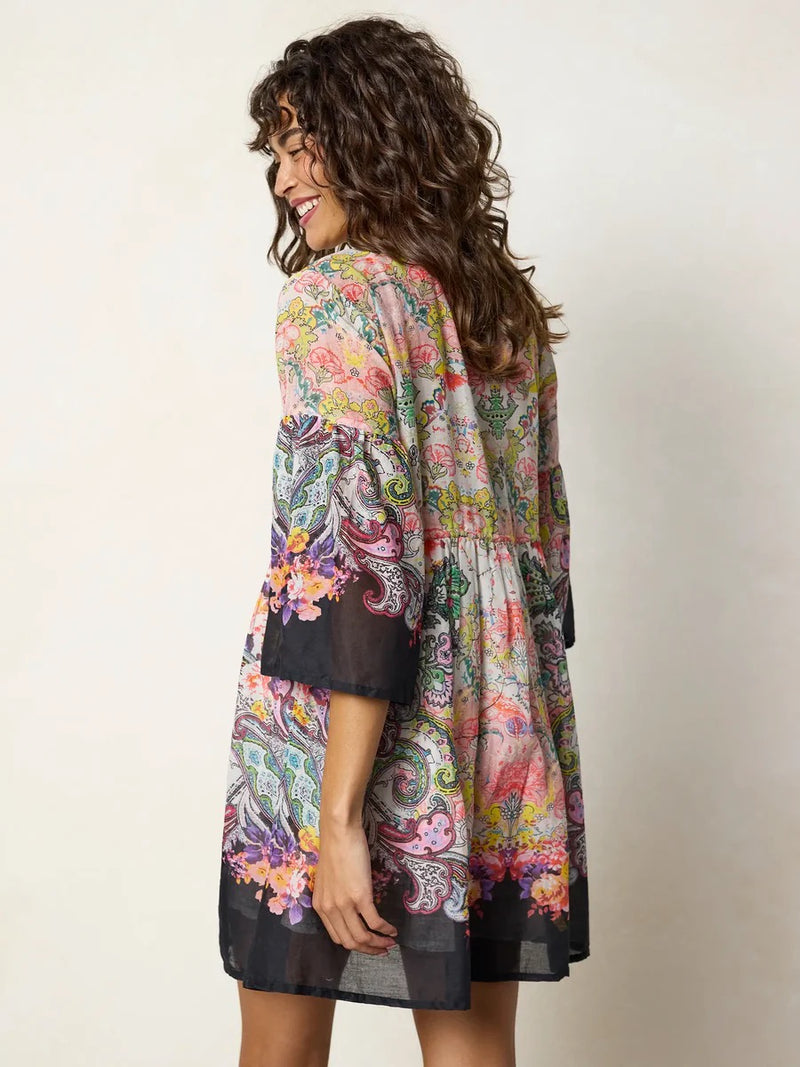 Natural Life Isabella Mini Dress - Black Multicolored Paisley