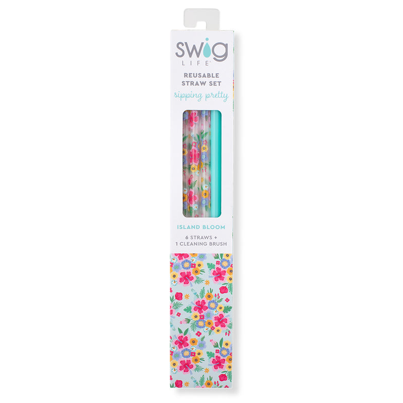 Swig Life Island Bloom + Aqua Reusable Straw Set (Tall)