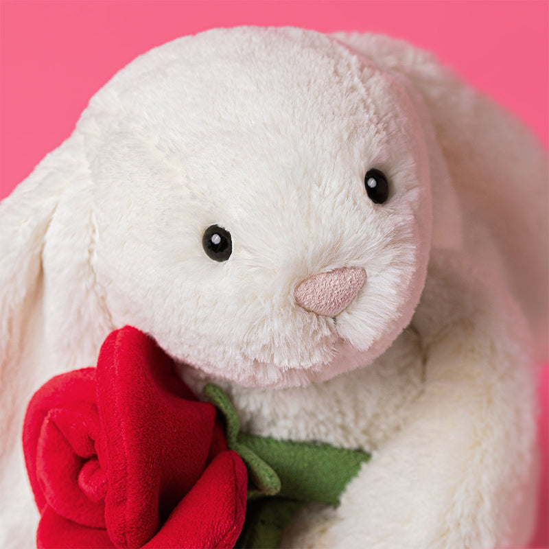 Jellycat Bashful Cream Bunny with Rose Plush
