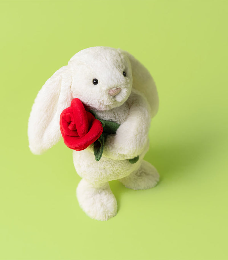 Jellycat Bashful Cream Bunny with Rose Plush