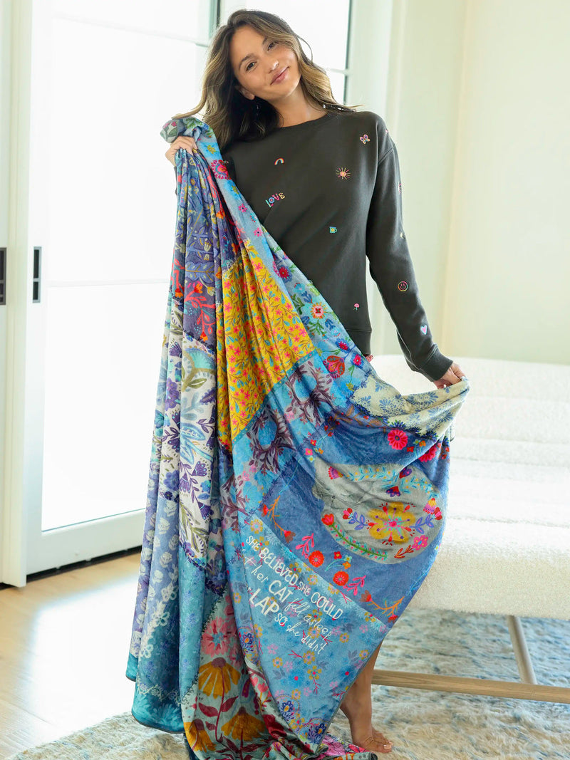 Natural Life Reversible Cozy Throw Blanket - Teal Cat