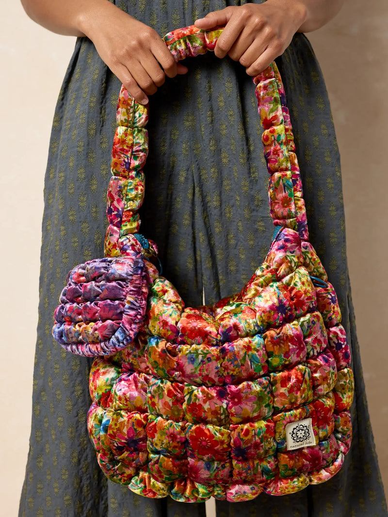 Natural Life® Puffy Velvet Mini Clip-On Pouch - Dark Floral Garden